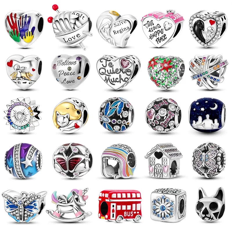 

Подвеска для браслета Pandora, серебро 100% пробы, красная, двухслойная шина и Шарм для кошек и собак, подходящий аксессуар для женщин