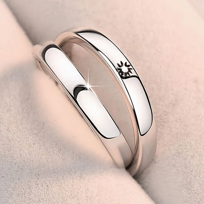 Парные кольца в виде Солнца и Луны открытое регулируемое кольцо медное