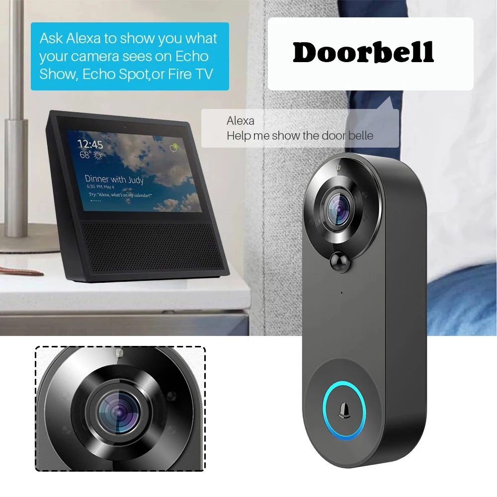 

Smart Doorbells Peephole Video Intercom 1080P Wi-Fi 2-way Audio Search Home Security Cameras Peephole Camera H-best