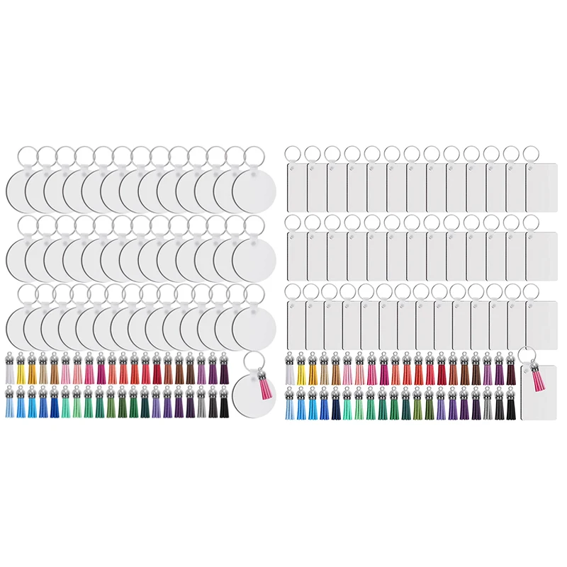 

AT14 160Pcs Sublimation Keychain Blanks Set Key Rings Sublimation Blanks Heat Transfer Keychain Tassels MDF Blank