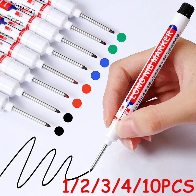 1/2/3/4/10Pcs Woodworking Pens Long Head Markers Pen Waterproof Black Oily Marker for Bathroom Ceramic Tile Glass Wood Metal - купить по