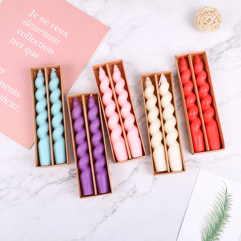 2Pc/Box Candle Gift Spiral Decorative Taper Candles Decoration Candles Home Decor Wedding Centerpieces Candlestick Accessories