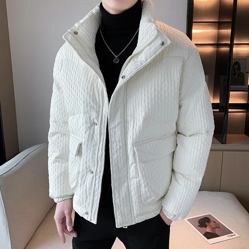 Standing Collar Warm Down Jacket /Brand Men Fall Winter Solid Color Slim Fit Business Leisure Premium Striped Down Coats