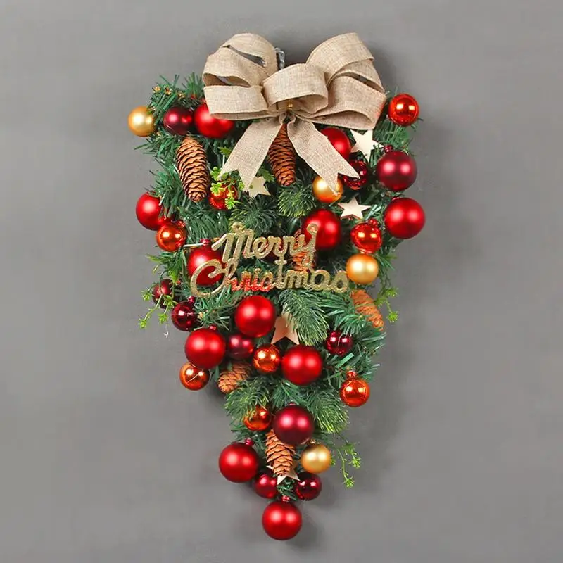 

Christmas Tree Upside Down Pendant Christmas Door Wreath With Decorative Balls Hanging Holiday Decor Home Window Wall Decoration