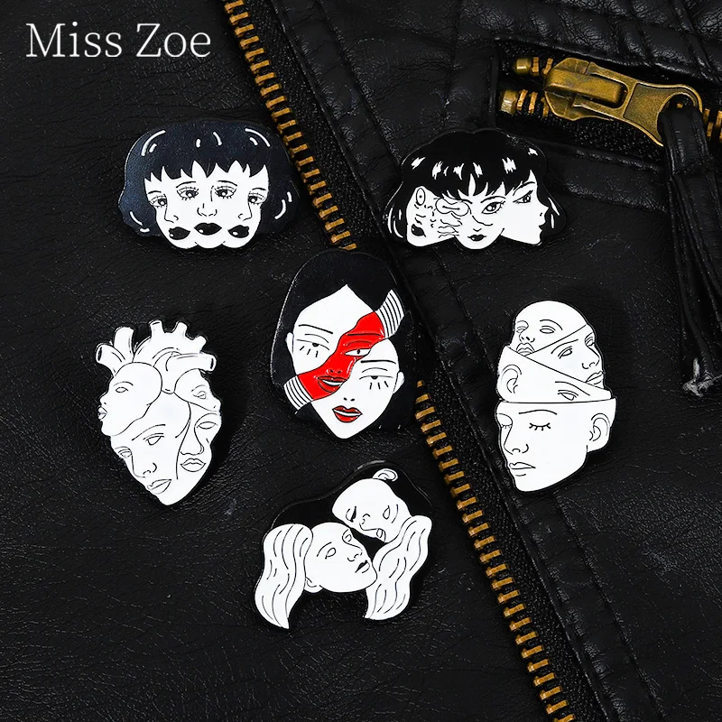 

Horror Movie Enamel Pin Custom Black And White Divisive Face Lapel Badges Brooches Punk Gothic Jewelry For Friend Gift Wholesale