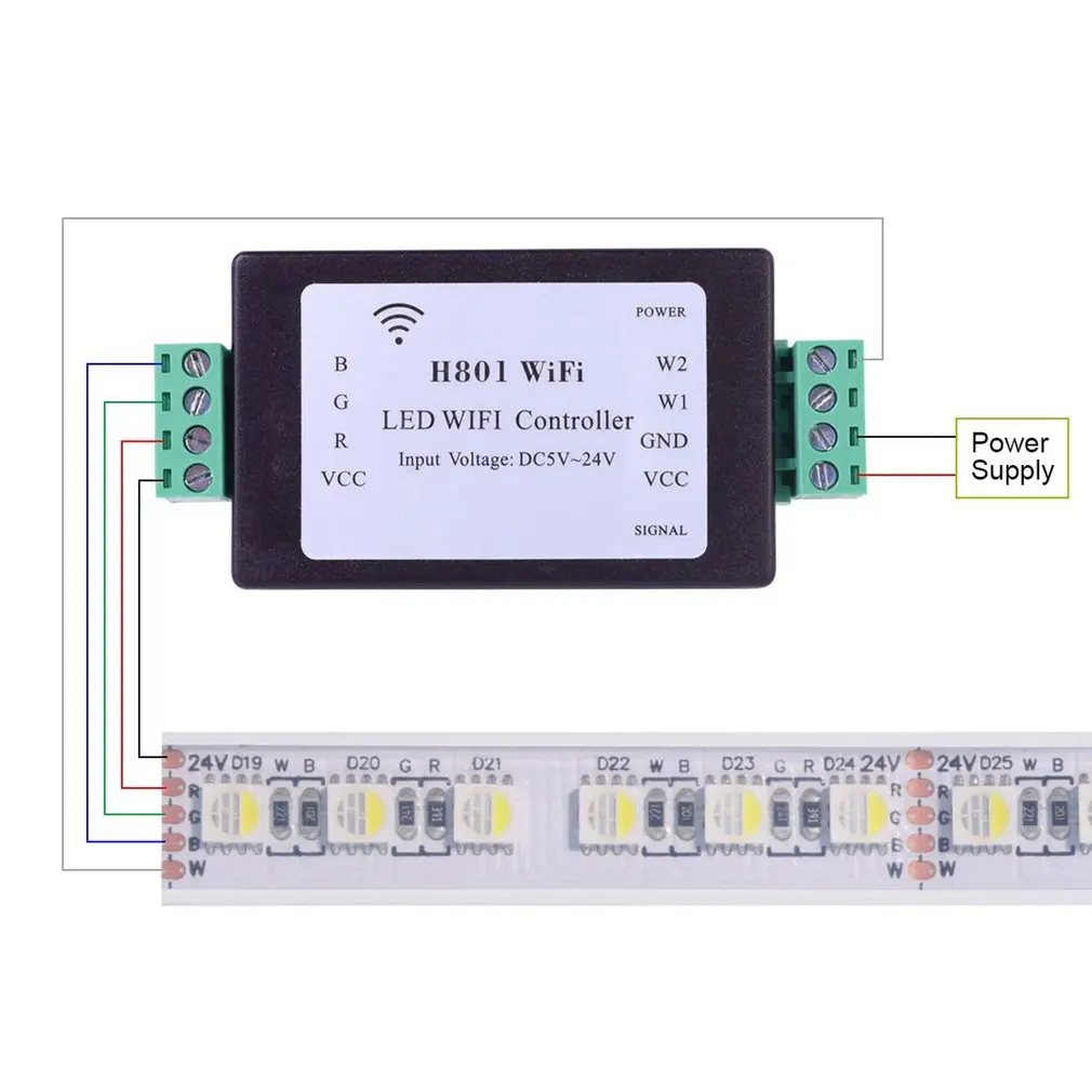 H801 RGBW WiFi LED Controller For RGBW Led Strip Lights DC5-24V Input 4 Channel X 4a Output LED Controller images - 6