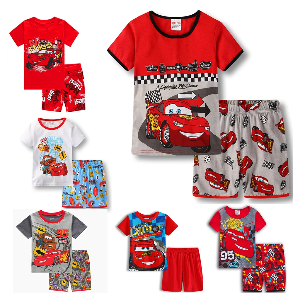 

Disney Summer Kids Pajama Set Short Sleeve T-Shirt Shorts Marvel Pajamas Boys Girls Pajamas Cartoon Cars Baby Pajamas 2-7T