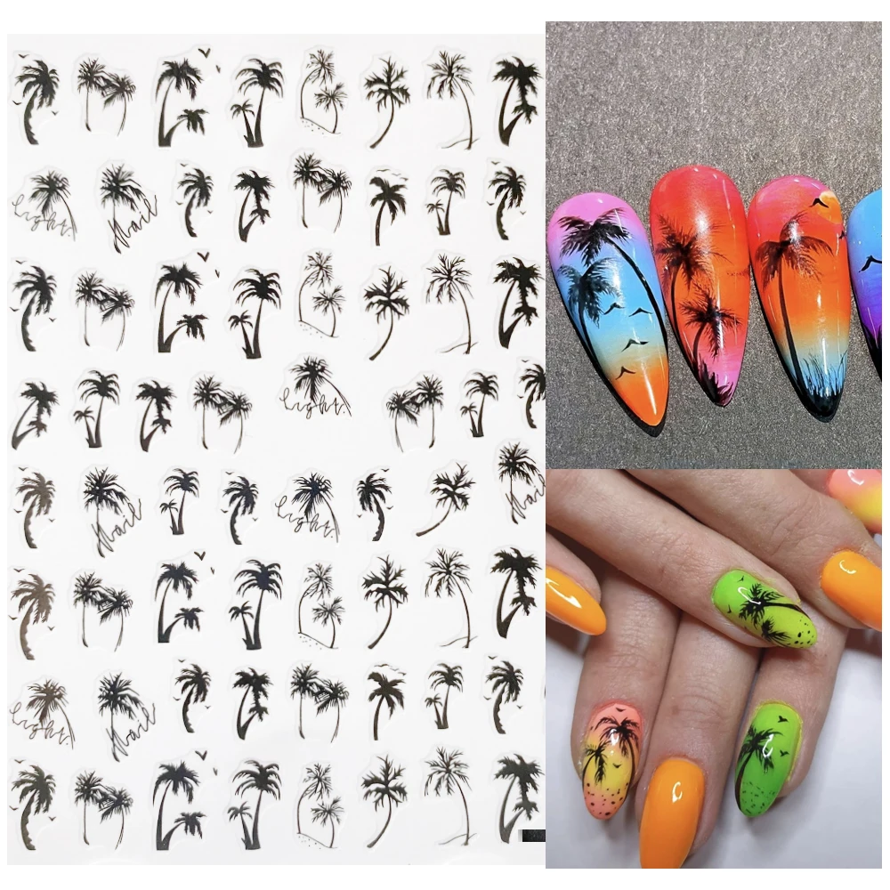 

1pcs Summer Ocean Palm Series Black Coconut Tree 3D Nail Sticker Decals nail Tattoo Slider Manicure Nail Art Decorations 2022