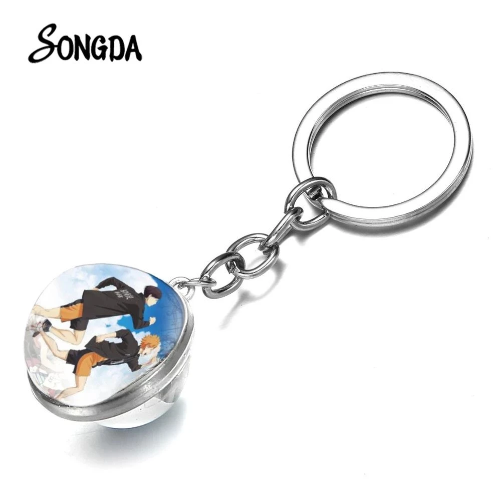 

Школьный волейбол CHSXY, искусственное Аниме Haikyuu! Стеклянный круглый брелок для ключей с мультяшным принтом, ювелирный подарок, металлически...