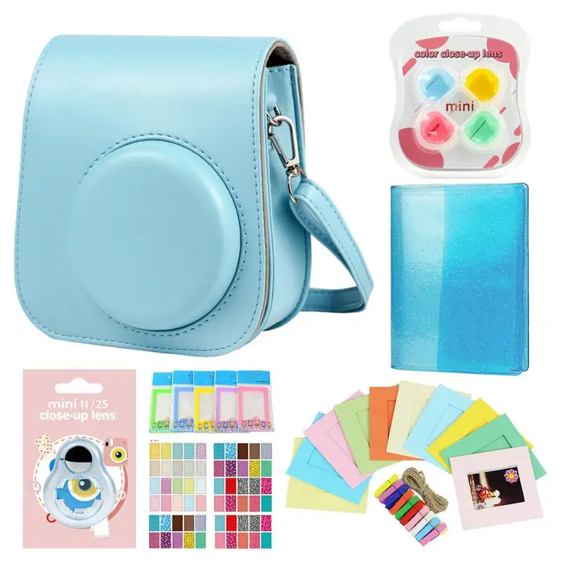 

For Instant Mini 11 Camera Case PU Leather Soft Protective Cover Bag Kit With Stickers For Film Camera Bag With Shoulder Strap