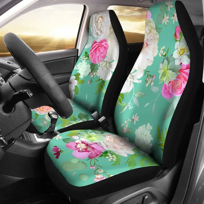 

Green Floral Flowers Car Seat Covers Pair, 2 Front Car Seat Covers, Seat Cover for Car, Car Seat Protector, Car Accessory