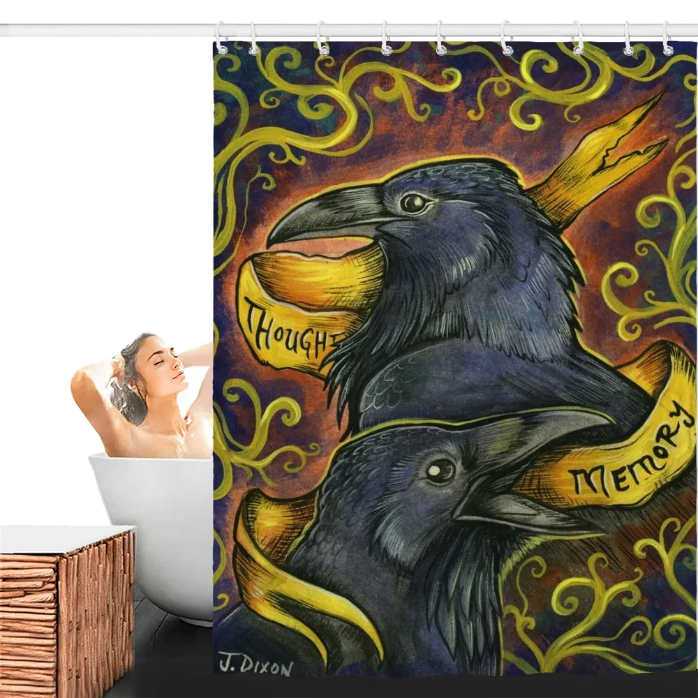 Занавеска Для Душа Vikings Odins Ravens Muninn Полиэстер Современный Стиль Односторонняя