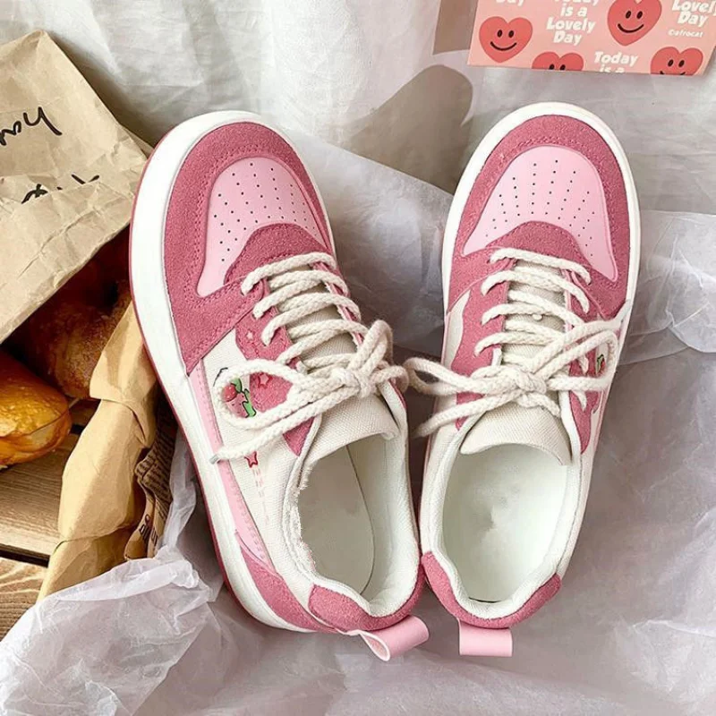 Lolita Platform Pink Korean Kawaii Strawberry Women's Sports Shoes Sneakers Casual Canvas Vulcanize Fashion Vintage Flat Basket