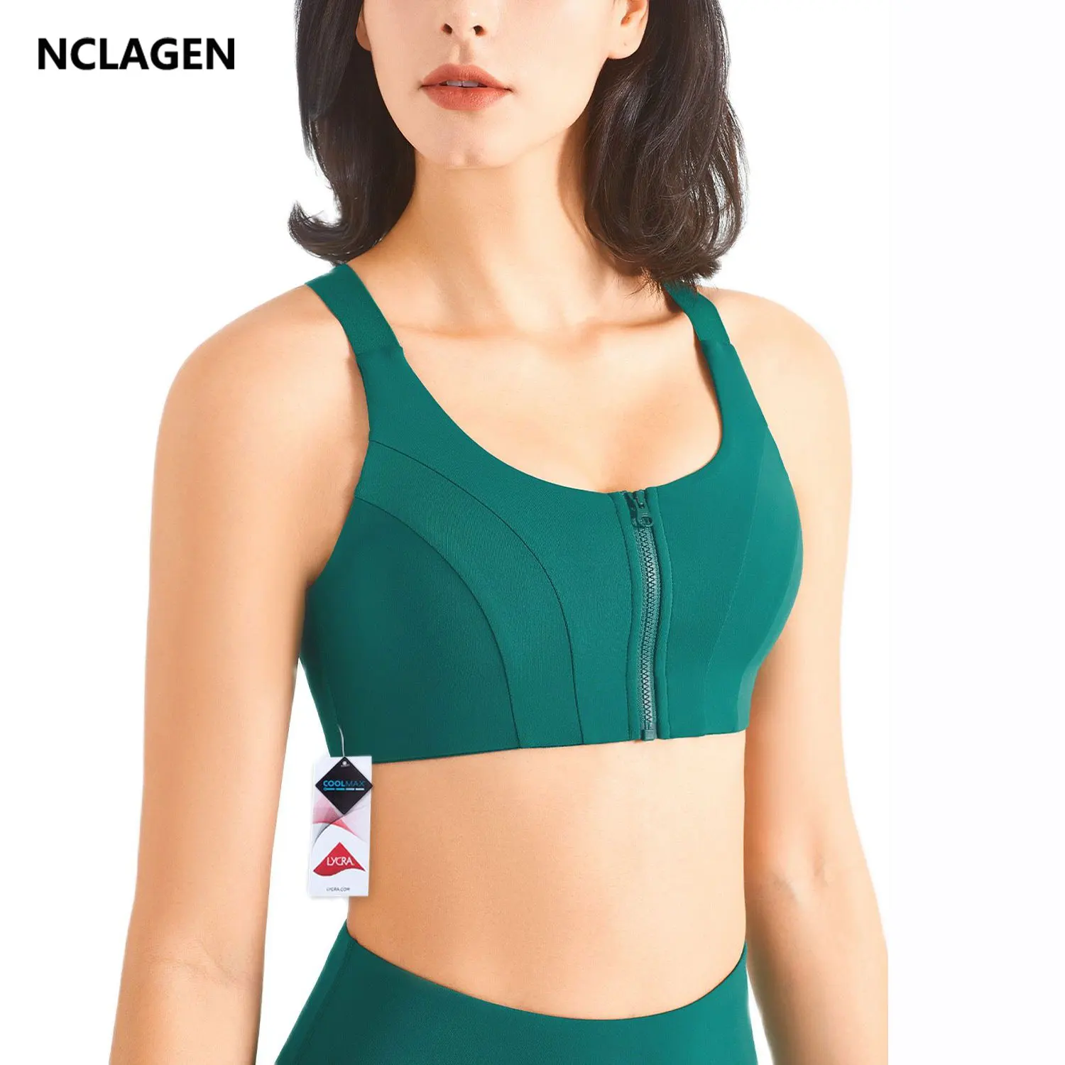 

Женский спортивный бюстгальтер NCLAGEN с регулируемой молнией, жилет для бега, фитнеса, тренажерного зала, высокая поддержка, укороченный топ, пуш-ап, тренировки, фитнеса