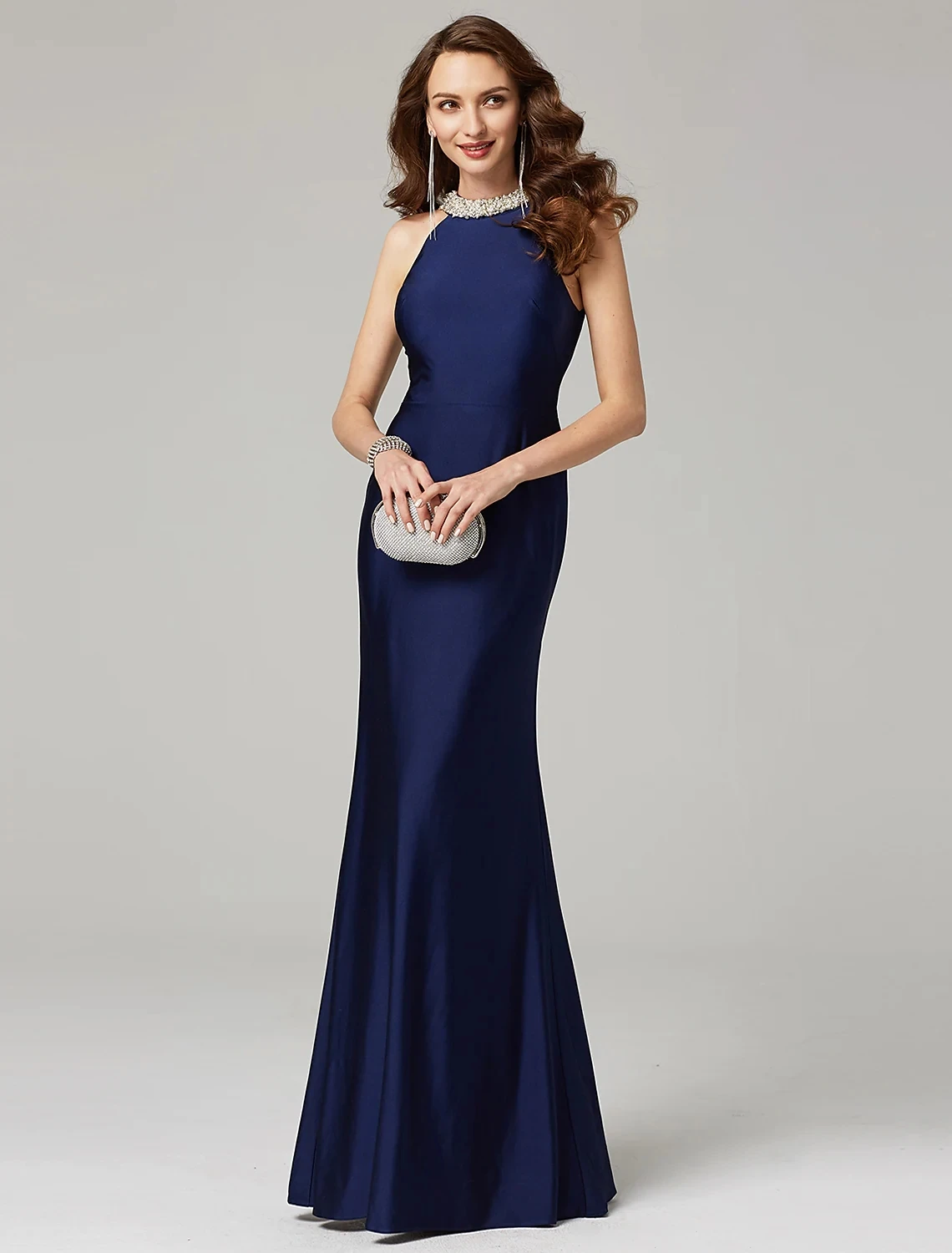 

Dark Navy Formal Evening Dresses 2022 Jewel Neck Pearls Floor Length Prom Party Gowns Vestidos Fiesta Robe De Soiree