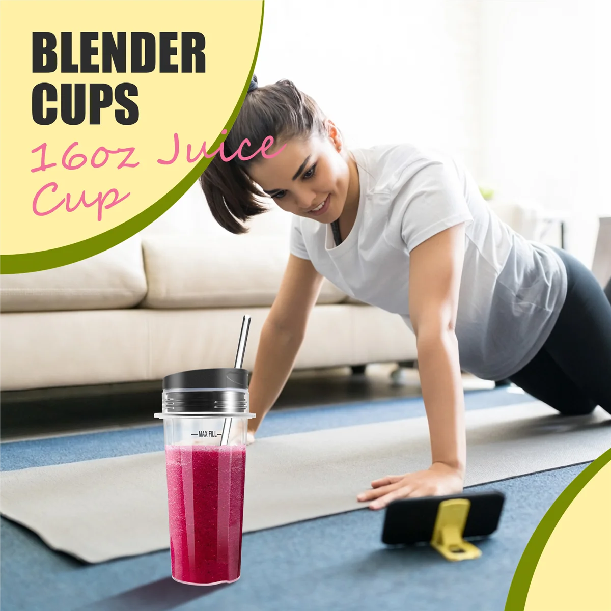 Blender Cup with Lid for Nutri Ninja Single Serve Replacement Parts BL740/BL770/BL771/BL772/BL780/BL660/BL663/BL810