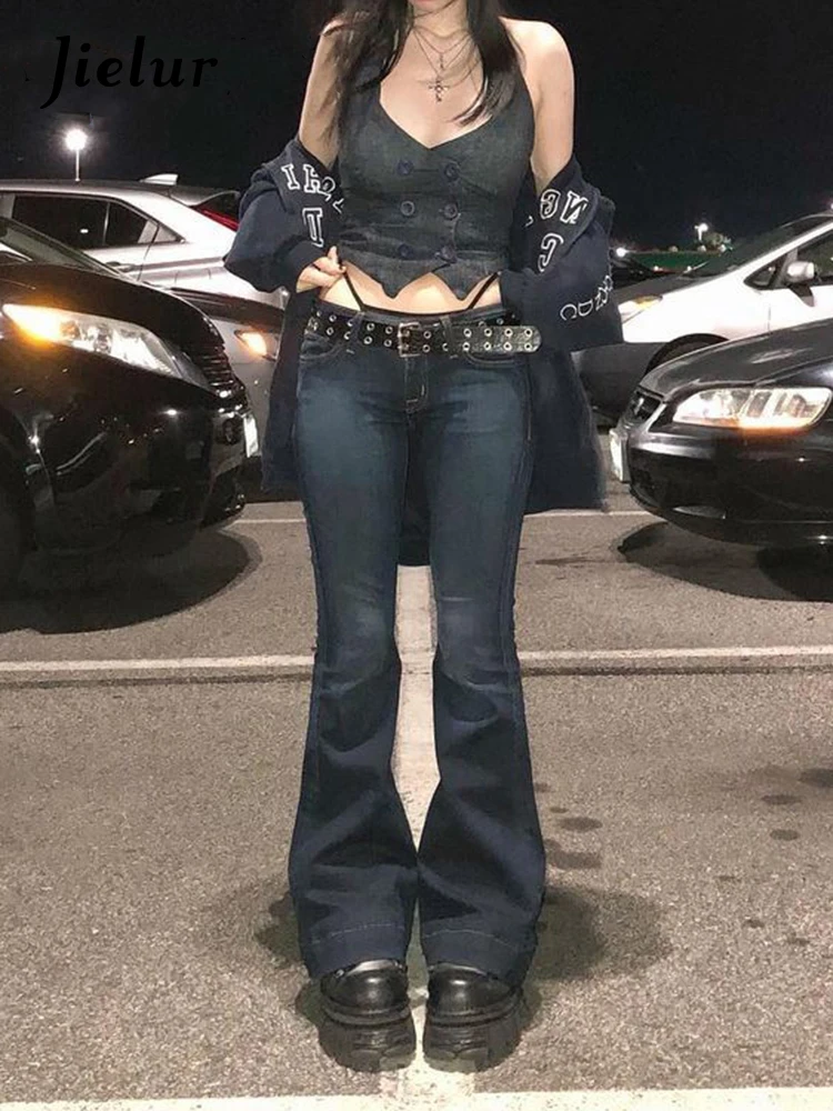 

Джинсы-клеш Jielur Y2K Женские винтажные, милые брюки с низкой талией, уличная одежда, повседневные штаны-карго, состаренные джинсы в Корейском с...