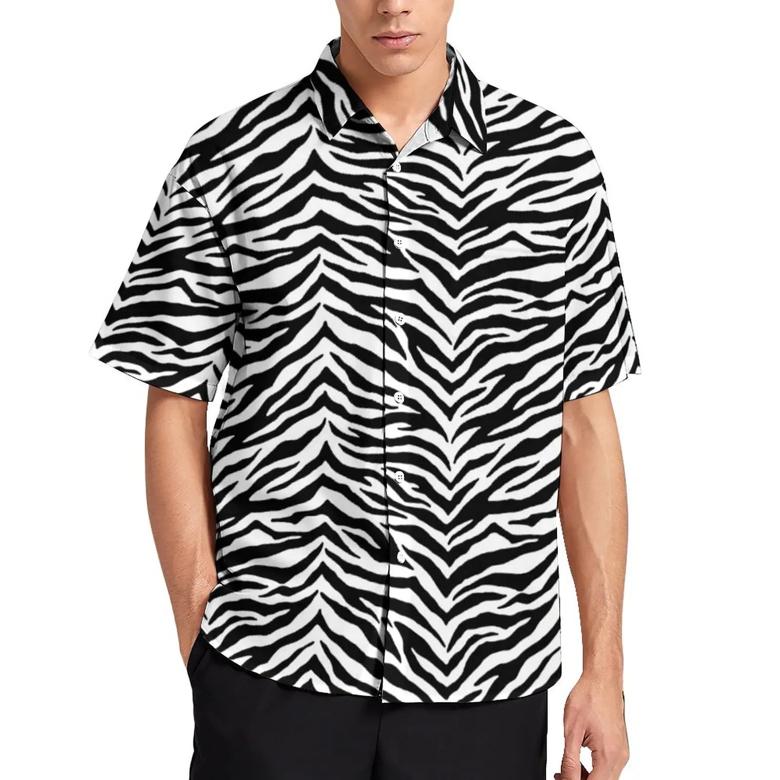 

Zebra Print Casual Shirt Animal Stripes Beach Loose Shirt Hawaiian Stylish Blouses Short Sleeve Design Oversized Clothes