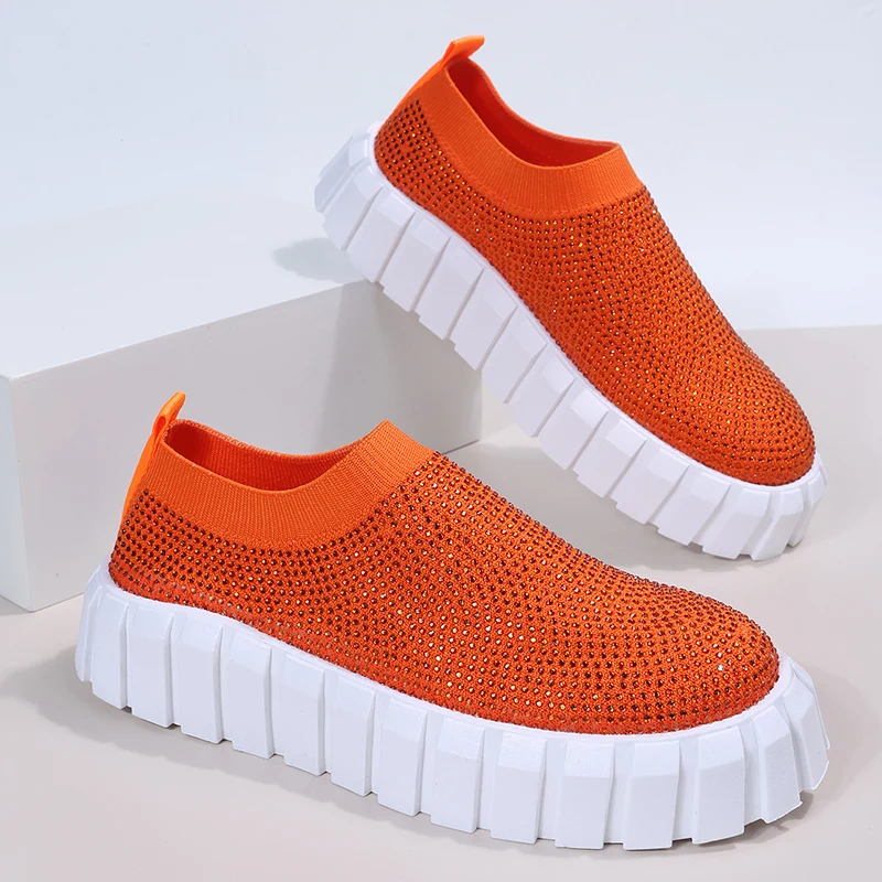 

Women Platform Shoes 2022 Spring New Black Rhinestone Foot Thick Bottom Sneakers Plus Size Women Shoes 43 Fashion Sneakers