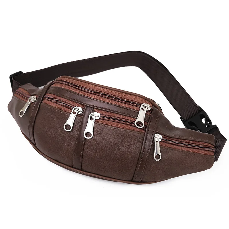Genuine Leather Waist Bag for Men Fanny Pack Waterproof Running Cycling Crossbody  Multifunctional Sports Travel Bags Coin Purse