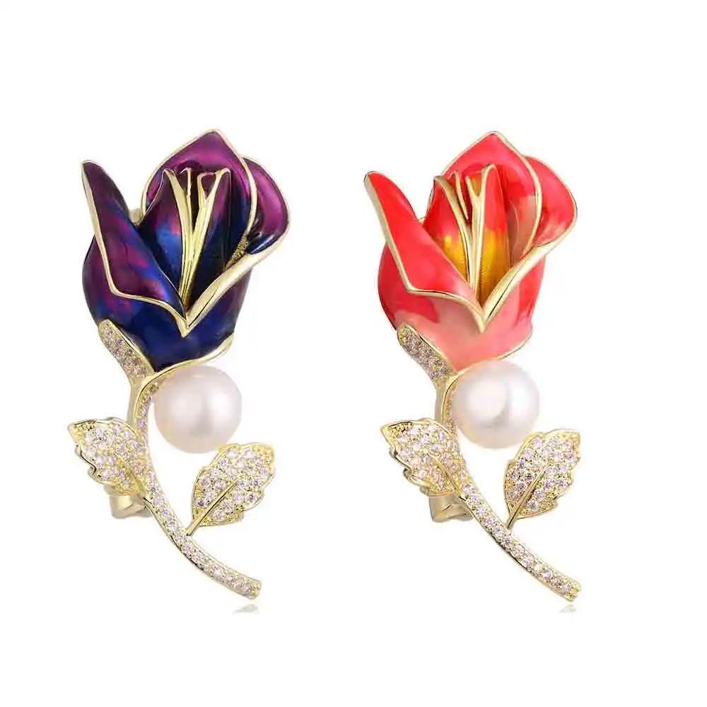 

Simulated Pearl Zircon Rose Flower Brooches For Women New Copper Female Brooch Pins Fashion Party Clothing Jewelry 2023