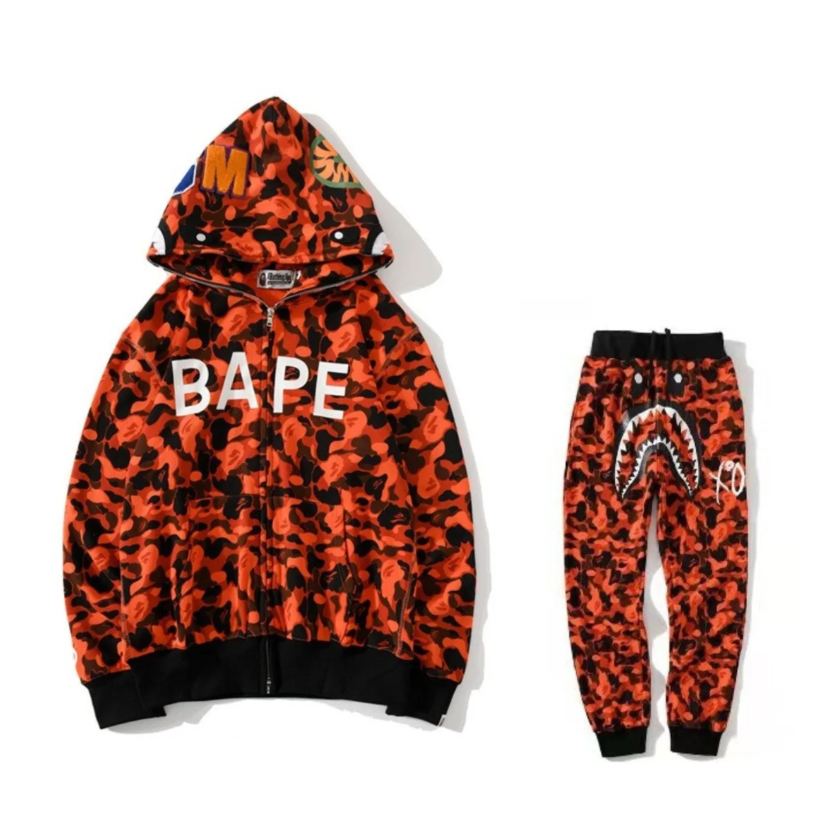 

Shark Head Men's Hooded Sweater Hip Hop Couple Street Wear Hooded Sweater+pants 2 Piece Set Camo 2023 New Fashion Style Smooth