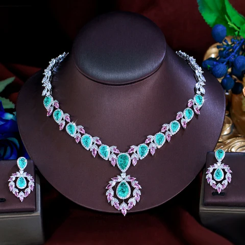 ThreeGraces набор украшений из циркония розово-зелёный