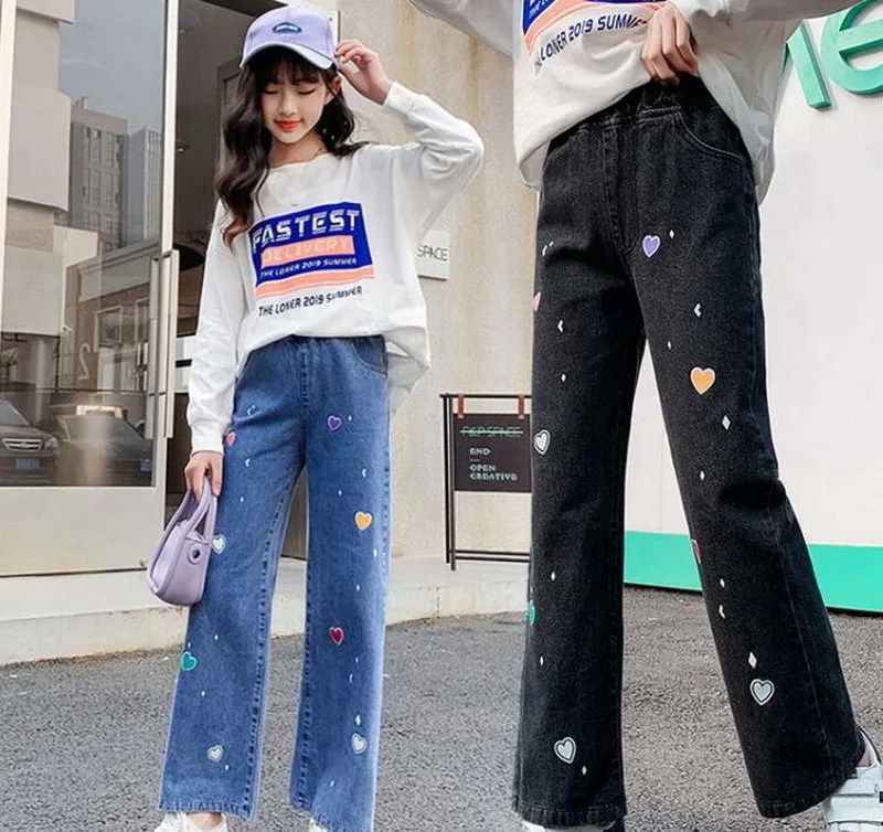 

Teen Student Girls Jeans Spring 2022 Kids Denim Pants Casual Jeans for Girls 6 8 10 12 14 Years Elastic Waist Children Trousers