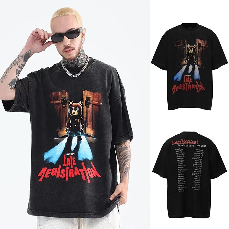 

Vintage Kanye West T Shirt Men Women High Quality Tee Oversize Heavy Fabric Tops Wash Hip Hop Short Sleeve
