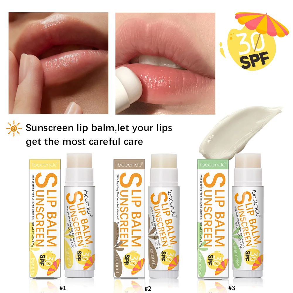 

3Pcs/Lot SPF 30 Sunscreen Lip Balm Moisturizing Lipstick Colorless With Sun Protection Coconut Watermelon Banana Scent Sun Care