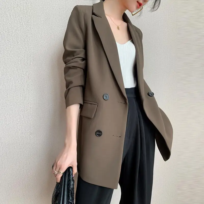 

2022 Women Casual Blazer Suit High Street Long Sleeve Vintage Coat Offical Lady For Spring Autumn Female Elegant Jacket