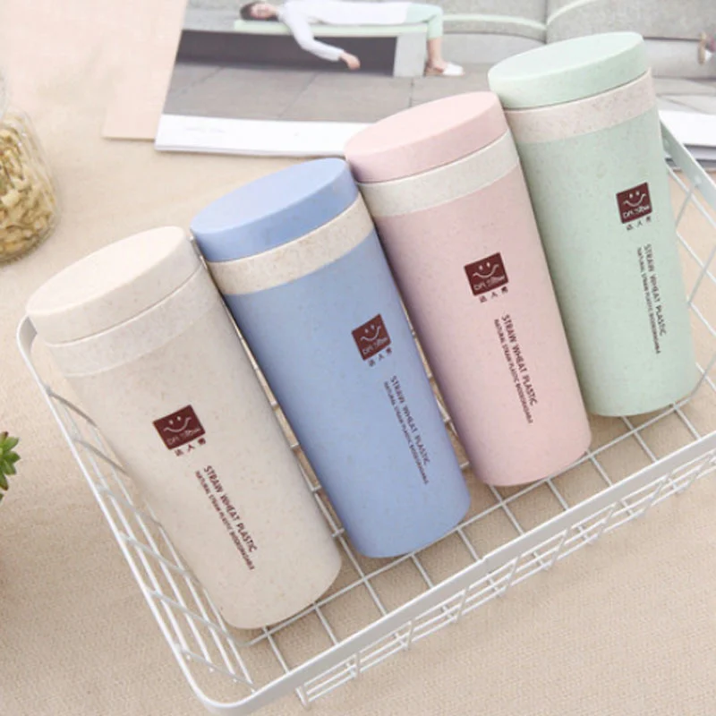 

Wheat Straw Cups Double Insulated Gift Mug With Lid Travel Mug Coffee Tea Cups Portable Handy Cup Environmental Water Cup