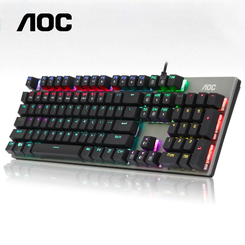 

Механическая Проводная клавиатура Ture PC, игровой набор, черная, коричневая, черная, Синяя кнопка переключения, клавиши, радуга, RGB подсветка к...