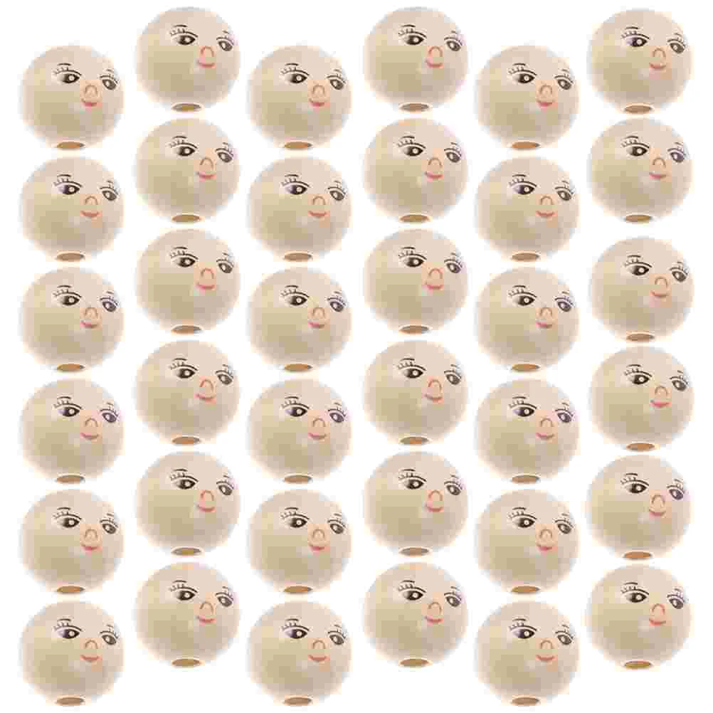 

100pcs Face Pattern Loose Beads Multi-purpose DIY Wood Beads Craft Making Beads