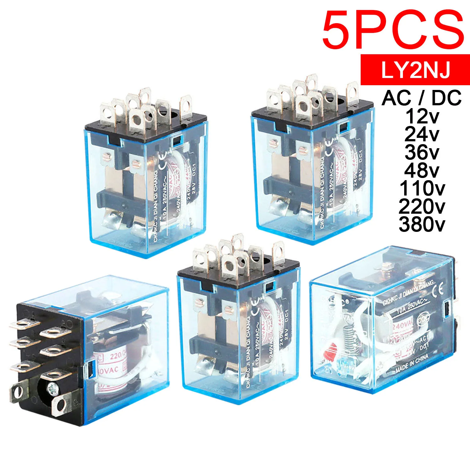 

5 шт. LY2NJ HH62P мини-электромагнитное реле 10A 8PIN катушка DPDT AC DC12V 24V 36V 48v 110v 220v 380v электронное питание HHC68A-2Z