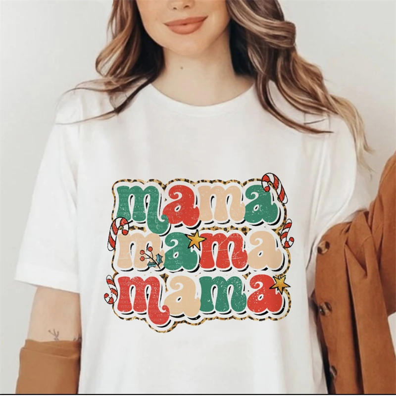 

Женская футболка с рисунком в виде милой мамы в стиле 90-х с рождественским рисунком, красивая Праздничная Дизайнерская футболка с рисунком ...