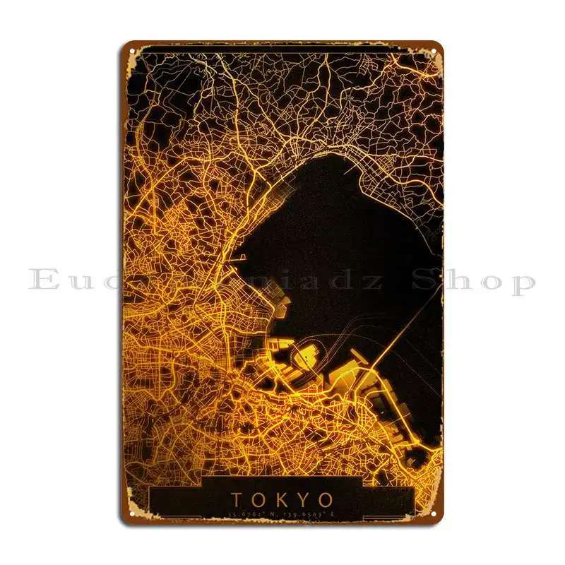 

Карта города Токио, Золотой металлический плакат с табличкой, печатные таблички, кинотеатр, персонализированный клубный жестяной плакат