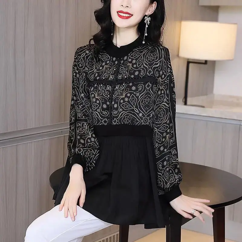 

Модная женская шифоновая рубашка, Женская весенне-осенняя свободная маленькая рубашка с длинным рукавом и принтом в стиле ретро