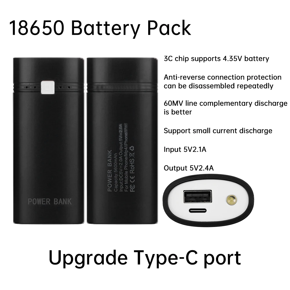 Блок внешнего аккумулятора 18650 2 секции 5 В USB-интерфейс Type-C