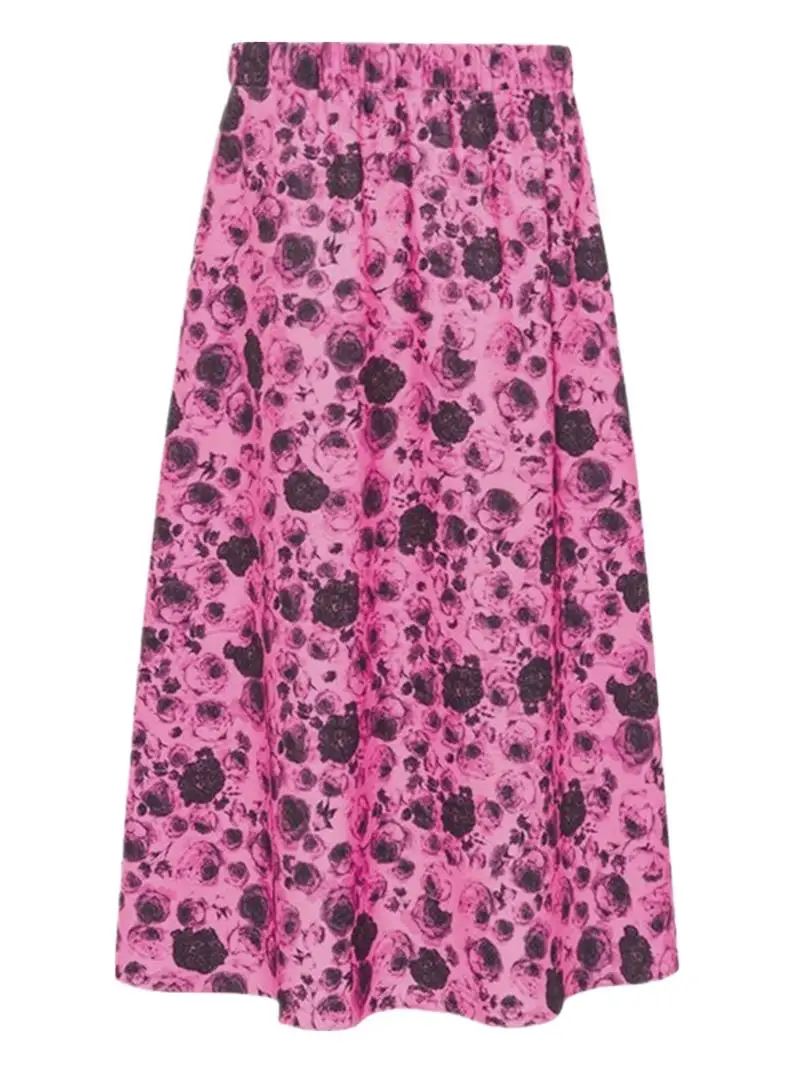 

Юбка женская хлопковая средней длины, удобная с принтом роз, с волнистым вырезом, винтажная уличная одежда с эластичным поясом, лето