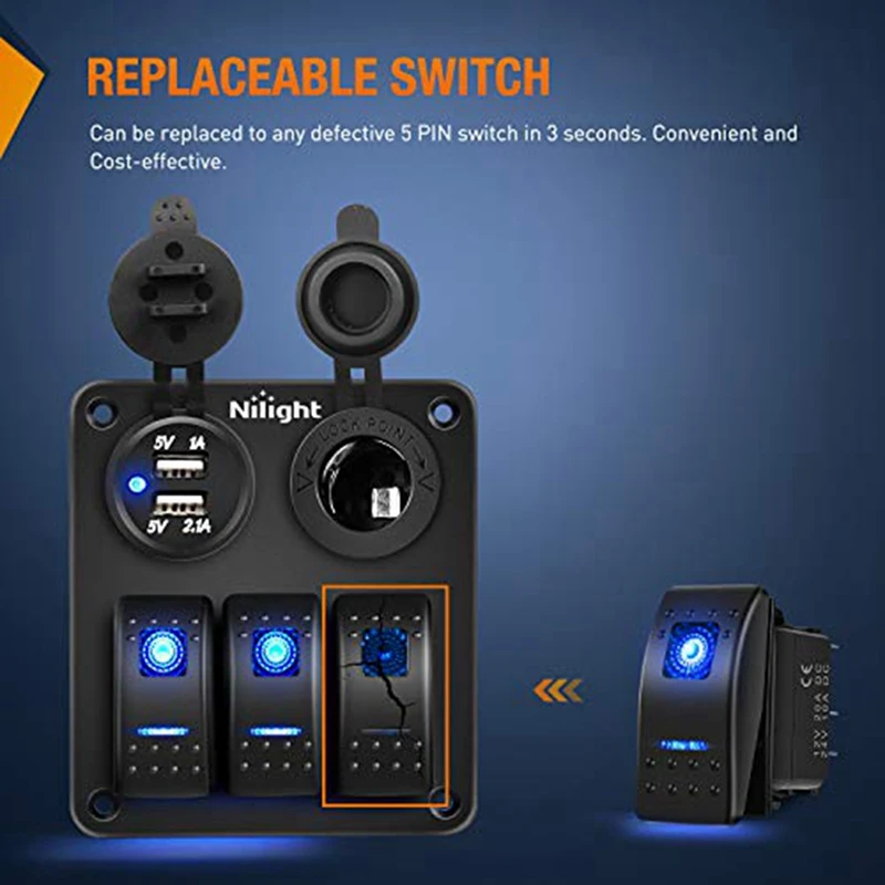 Фото 6 шт., 5-контактный Φ, 20A/12V 10A/24V переключатель для яхты 5P ABS + металл для грузовиков, лодок, автомобилей и мотоциклов №5