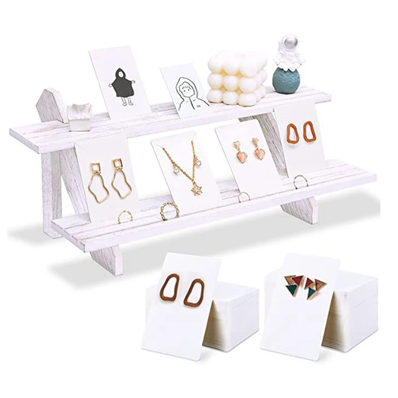 

101Pcs Wood Earring Display Stand Wood With 100 Pcs Earring Card For Selling Merchandise Jewelry Display Organizer