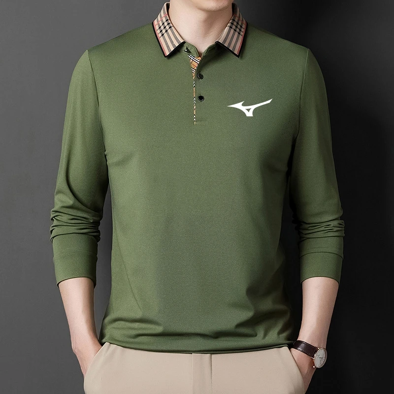 

Spring and Summer New Men's T-shirts Long-sleeved Ice Silk Sleeves Printing Lapel Trend Polo Shirts Business Casual Shirts