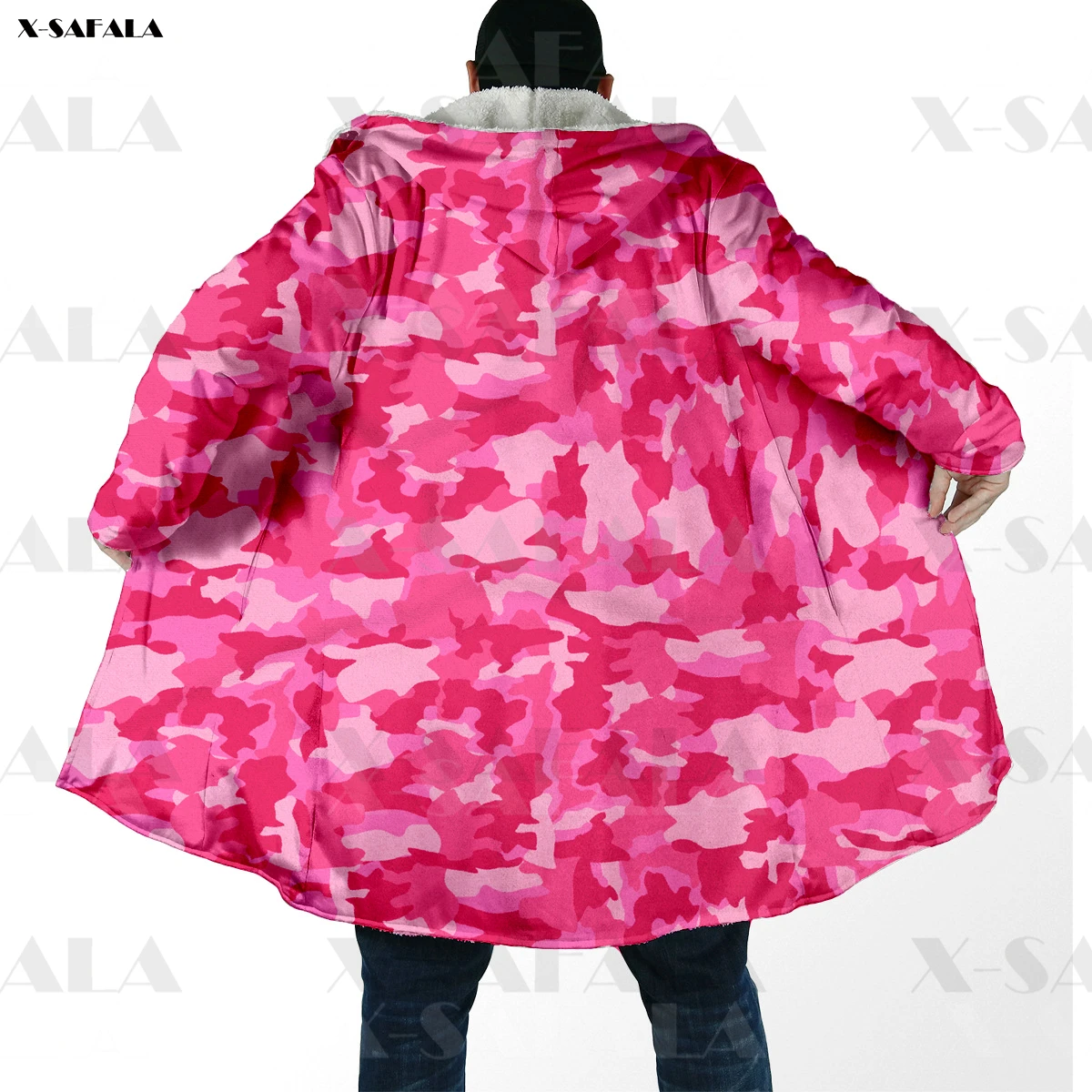 

Камуфляжная розовая плотная теплая накидка с капюшоном для женщин и мужчин, пальто с татуировкой самурая, ветрозащитное зеленое пальто, оде...