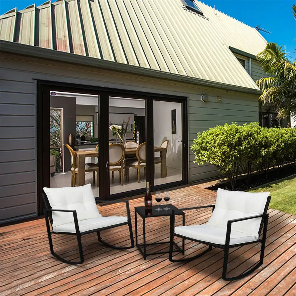 

3pcs Single Rocking Chair Coffee Table Set Comfortable Weather-resistant Uv-resistant For Garden Decoration