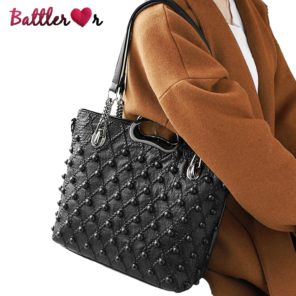 

Punk Beading Large Capacity Totes for Women Square Handbag and Purse Luxury Designer Personalized Fashion Women Messenger Bag