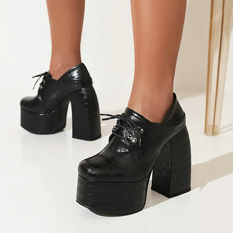 

2022 New Spring Autumn Party High-heeled Shoes Sexy Pumps Thick High Heels Platform Pumps Black Size 42 43 44 45 46