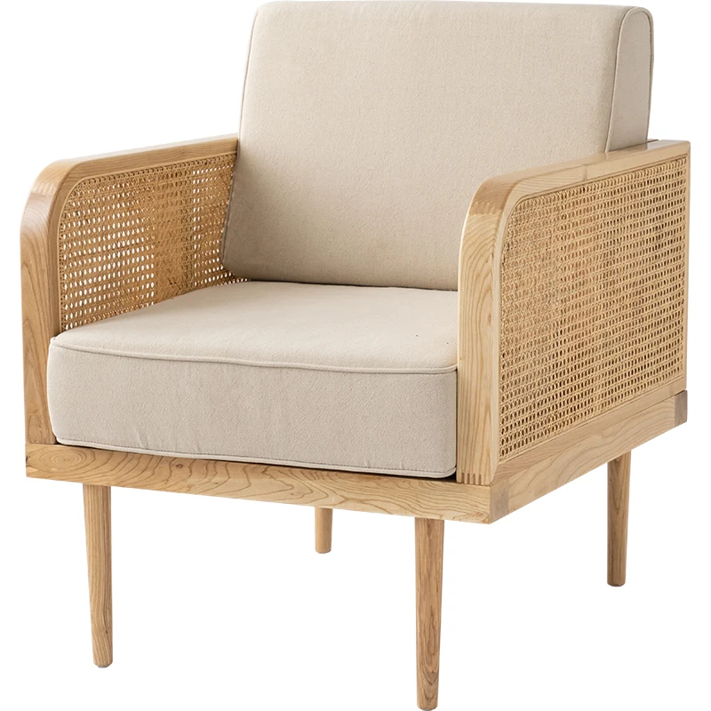 

Solid Wood Rattan Fabric Single Sofa Modern Minimalist Nordic Leisure Chair