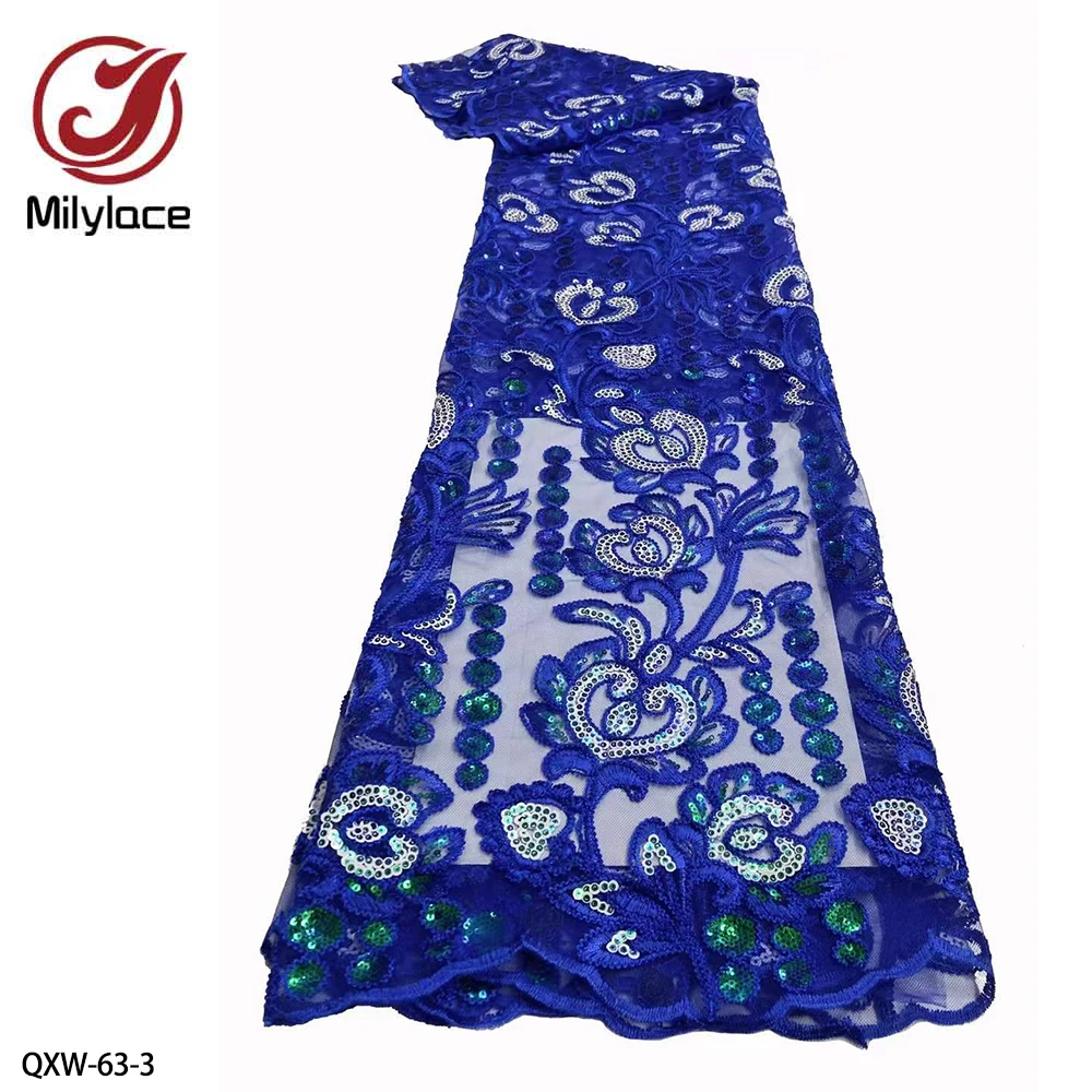 

African Lace Fabric 2022 High Quality Embroidered Nigerian Sequins Lace Fabrics French Lace Material for Women Dress QXW-63