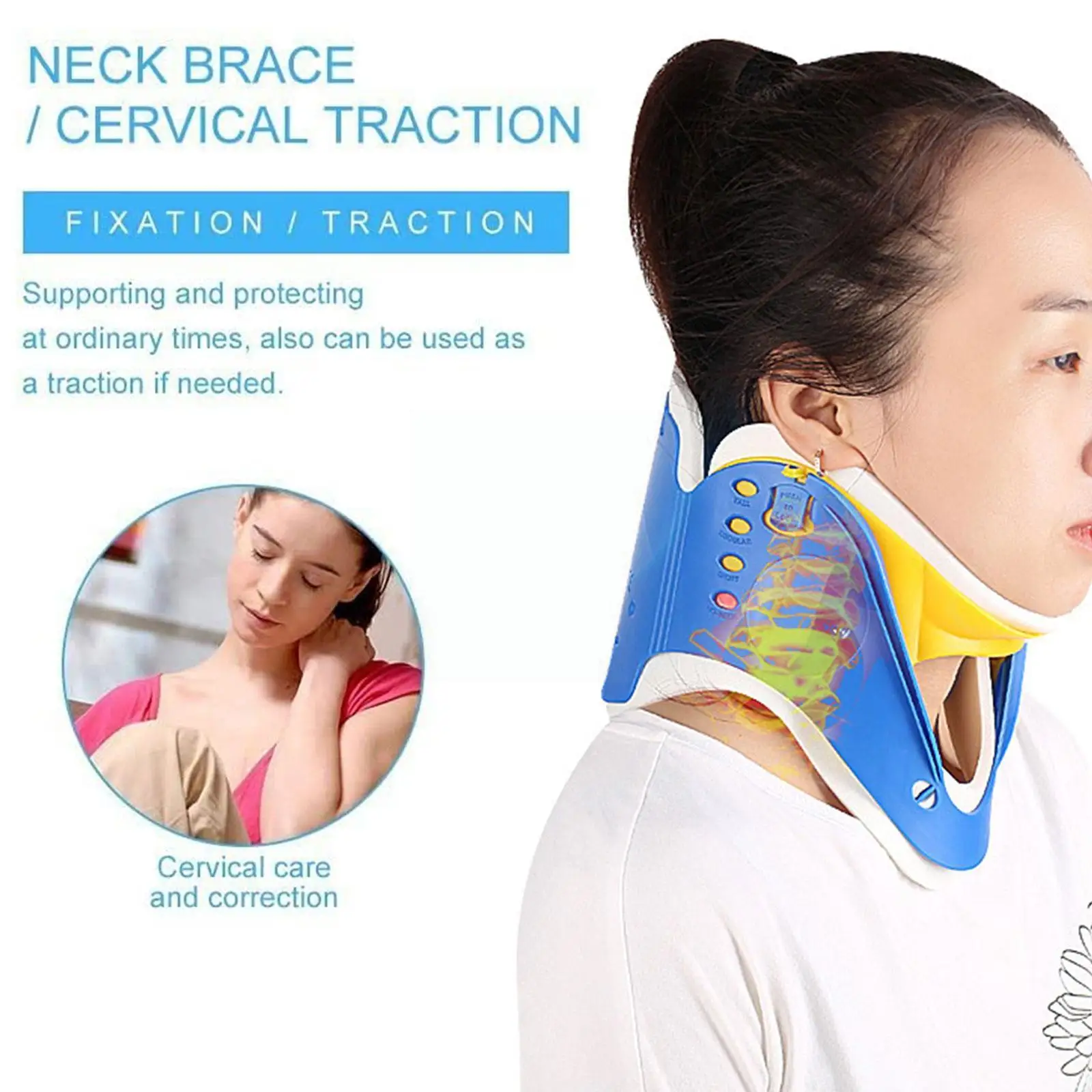 

Cervical Neck Brace Therapy Traction Device Adjustable Neck Collar Support Neck Corrector Bone Spine Care Protect Relief Po E9K0